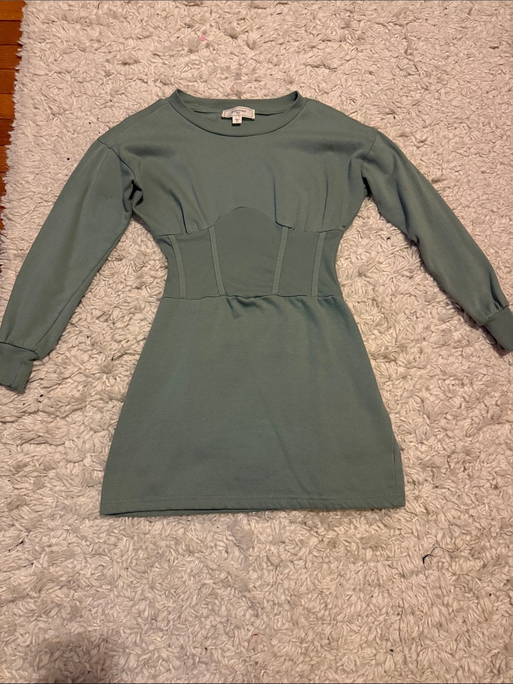 Sage Green Corset-Waist Knit Dress